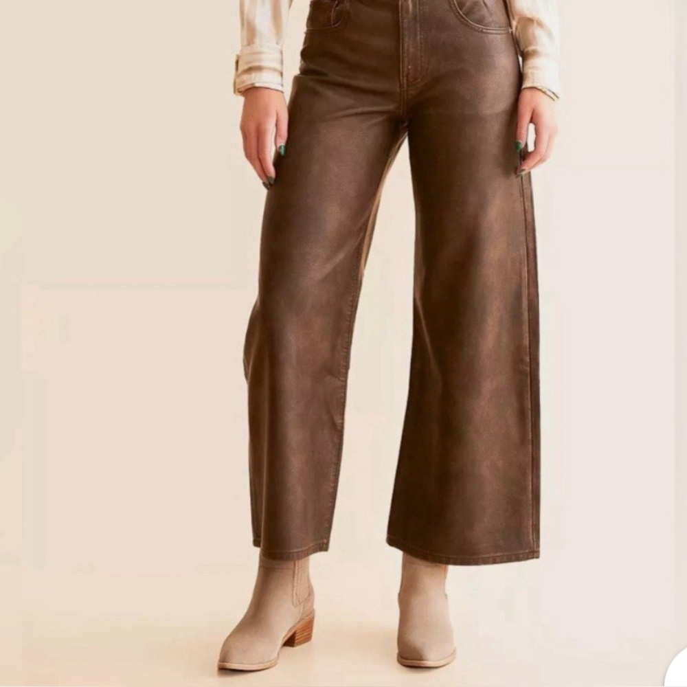 Free People Vegan Leather Bronze Wide Leg Pants